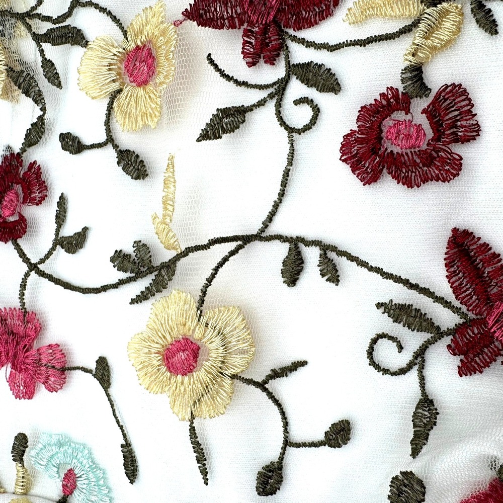 JESSAKAE Women's XS Floral Embroidered White Midi Dress Short‎ Sleeve Layered - Picture 4 of 10